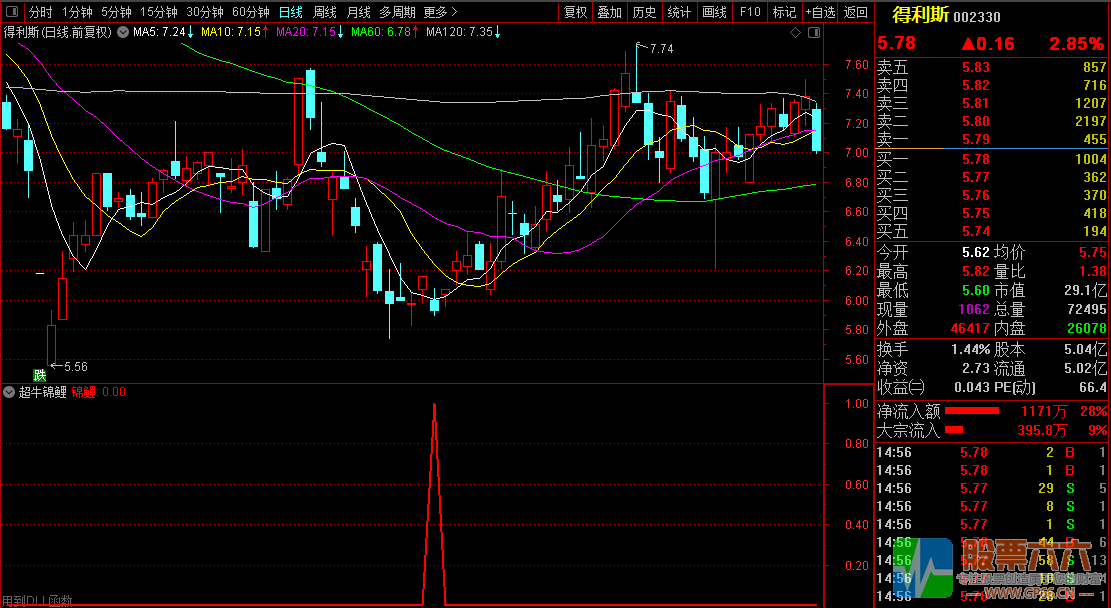 【超牛锦鲤】,胜率90%,尾盘介入策略,通达信副图/选股器指标