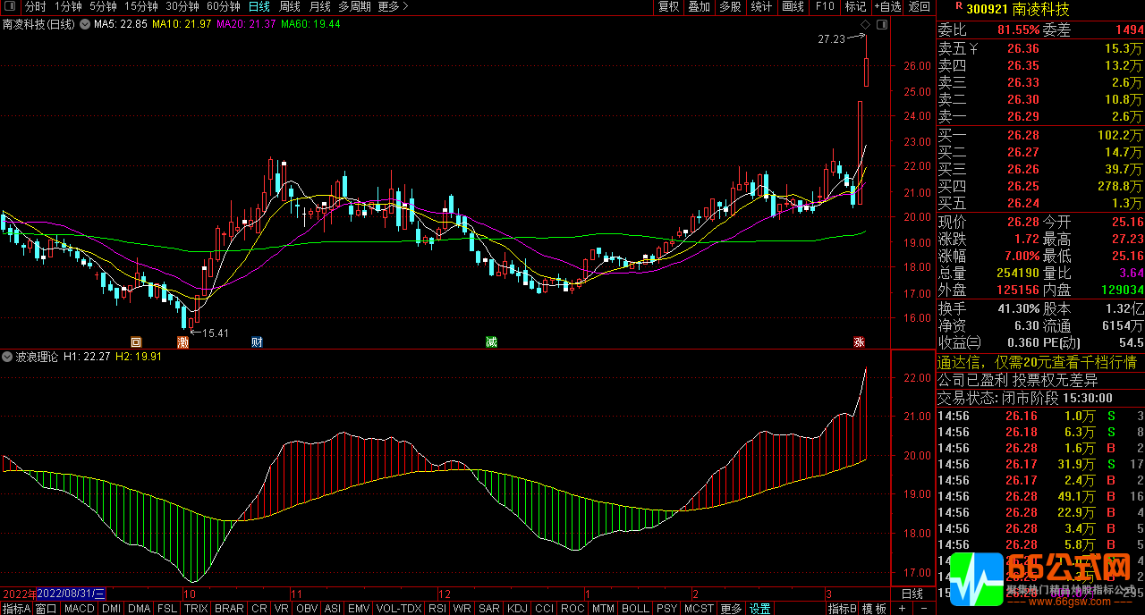 通达信【波浪理论多空辅助】副图指标公式 