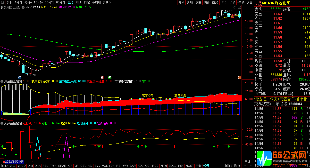 【资金监控 】洞察主力控盘系数，判断底部资金建仓 通达信副图指标
